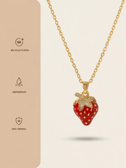 Gold Strawberry Pendant Necklace in Stainless Steel