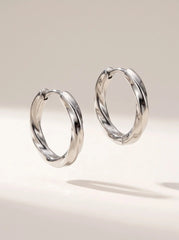 Chunky Oval Hoop Earrings - PVD Titanium Steel - Silver