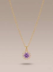 Purple Lucky-Bead Zircon Pendant Necklace – Gold-Plated Copper