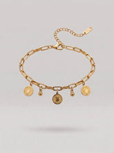Gold Coin Disc Bracelet – Polished Stainless Steel Charms