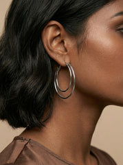 Double Layer Silver Sterling Silver Hoop Earrings