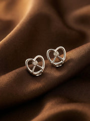 Silver Alloy Heart & Bow Knot Stud Earrings