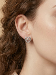 Silver Alloy Heart & Bow Knot Stud Earrings