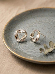 Silver Alloy Heart & Butterfly Bow Knot Stud Earrings