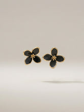 S925 Silver Leaf & Flower Stud Earrings with Gold Outline
