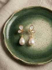 Gold & Pearl S925 Sterling Silver Needle Butterfly Knot Earrings