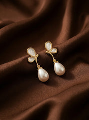 Gold & Pearl S925 Sterling Silver Needle Butterfly Knot Earrings