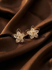 Gold Flower Butterfly Earrings with Pearls & Rhinestones