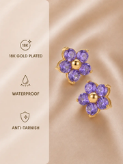 Purple Crystal Flower Stud Earrings – 18K Gold PVD Stainless Steel