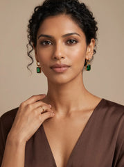 Green Zircon Drop Huggie Earrings – 18K Gold Emerald Tone
