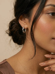 Chunky Oval Hoop Earrings - PVD Titanium Steel - Silver
