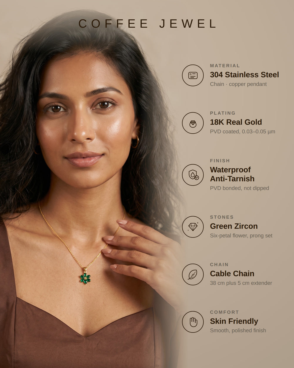 Green Enamel Flower Pendant Necklace – Gold Floral