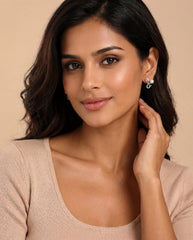 Gold-Tone Floral Drop Earrings with Pink Petals & Pearl