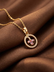 E-Shaped Floral Zircon Pendant Necklace – Gold-Plated Copper