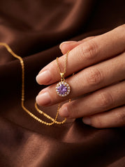 Purple Lucky-Bead Zircon Pendant Necklace – Gold-Plated Copper
