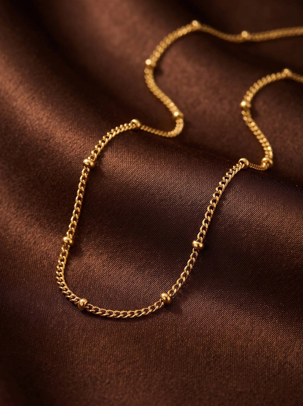 Fine Gold Box Chain Necklace – Minimalist Layering - Side Clip Bead