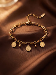 Gold Coin Disc Bracelet – Polished Stainless Steel Charms