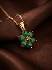 Green Enamel Flower Pendant Necklace – Gold Floral