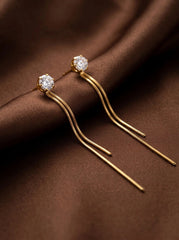 Gold Threader Drop Earrings with Cubic Zirconia – Minimalist