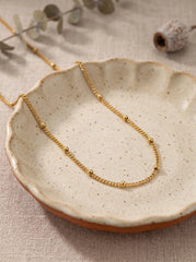 Fine Gold Box Chain Necklace – Minimalist Layering - Side Clip Bead