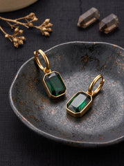 Green Zircon Drop Huggie Earrings – 18K Gold Emerald Tone