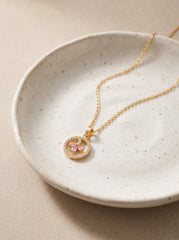 E-Shaped Floral Zircon Pendant Necklace – Gold-Plated Copper