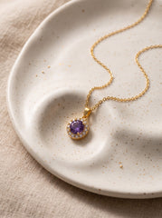 Purple Lucky-Bead Zircon Pendant Necklace – Gold-Plated Copper