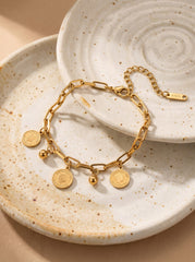 Gold Coin Disc Bracelet – Polished Stainless Steel Charms