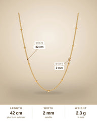 Fine Gold Box Chain Necklace – Minimalist Layering - Side Clip Bead