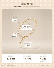 Gold Pearl Beaded Bracelet with Zircon Charm – Handmade