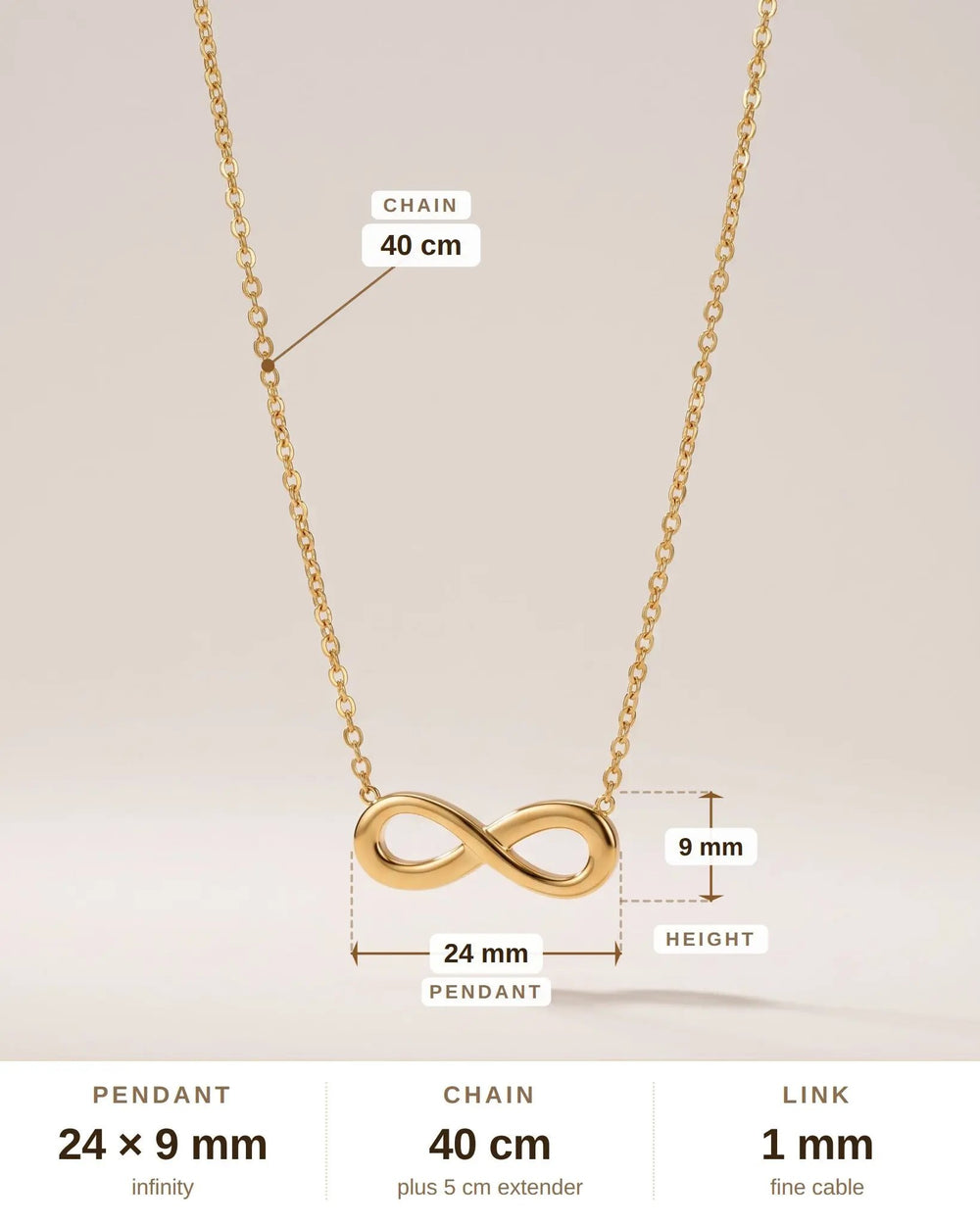 Gold Infinity Pendant Necklace – Figure-8 Symbol - 8-shaped Gold
