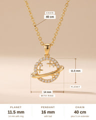 Smiley Planet Zircon Pendant Necklace – Gold-Plated Copper