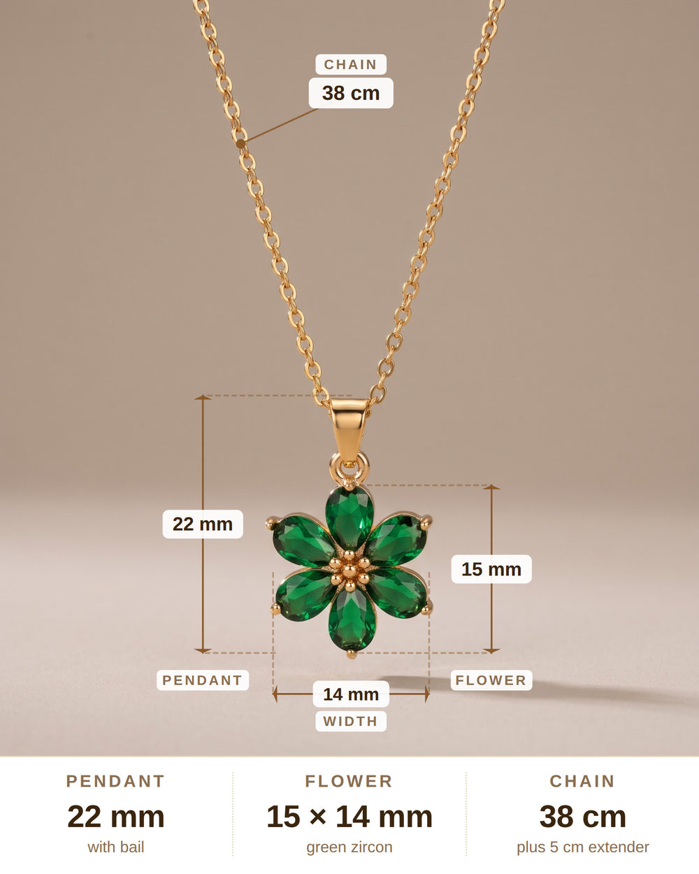 Green Enamel Flower Pendant Necklace – Gold Floral