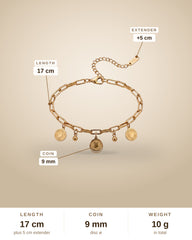 Gold Coin Disc Bracelet – Polished Stainless Steel Charms