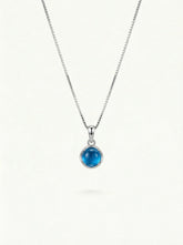 Blue Chalcedony Round Pendant Necklace Silver Chain