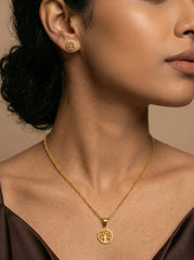 Gold Tree Motif Stainless Steel Necklace & Earrings Set