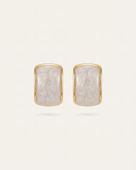 Off-White Gold Frame Acrylic Stud Earrings