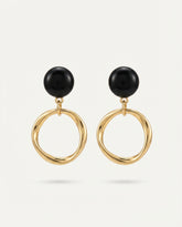 Black & Gold Drop Earrings | Medium Resin & Metal Alloy