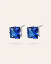 Blue Square Cut Stainless Steel Ear Studs