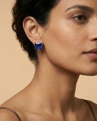 Blue Square Cut Stainless Steel Ear Studs