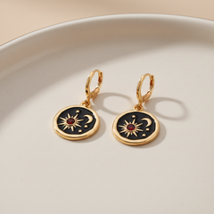 Black & Gold Sun Moon Alloy Dangling Earrings