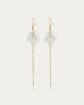 White Leaf Dangle Earrings with Gold S925 Silver Hooks