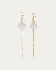 White Leaf Dangle Earrings with Gold S925 Silver Hooks