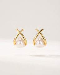 S925 Silver Gold-Tone Pearl Teardrop Earrings for Women
