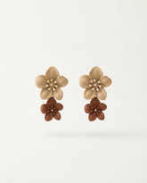 Khaki & Reddish-Brown Floral Layered Earrings