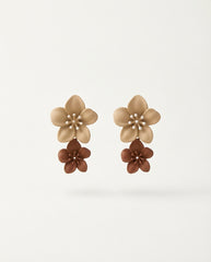 Khaki & Reddish-Brown Floral Layered Earrings