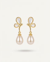Gold & Pearl S925 Sterling Silver Needle Butterfly Knot Earrings