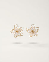 Gold Flower Butterfly Earrings with Pearls & Rhinestones