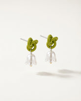 S925 Silver Needle Green & White Floral Knot Drop Earrings