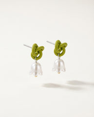 S925 Silver Needle Green & White Floral Knot Drop Earrings